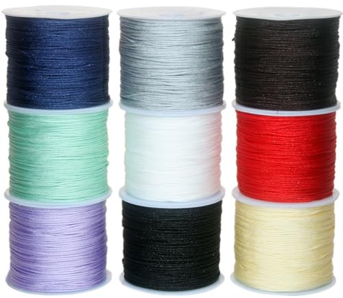 9 Farben 0.8 mm Nylonschnur, 50 m/Rolle Nylonfaden für Armbänder, Geflochtene Makramee Garn Perlenfaden Chinesische Knotenkordelband für DIY Armbänder Halsketten Schmuckhandwerk Nähen