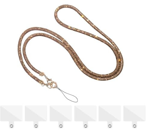 CVFRTT 1 Lanière Brillante pour Téléphone Portable Et 5 Entretoises pour Téléphone Portable, Lanière Anti-Perte, Lanière Décorative pour Téléphone Portable, Lanière Cloutée en Strass