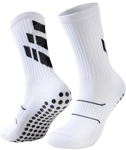 Niorasen Grip Fußballsocken Rutschfeste Sportsocken für Damen & Herren | Rutschfestes Tapedesign & atmungsaktive Baumwolle. Perfekter Grip für Fußball, Basketball, Yoga, Laufen und Training.