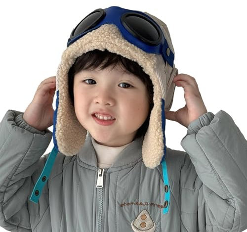 mivceklw Pilotenmütze Für Kinder, Wintermütze Für, Retro-Plüsch-Trappermütze, Modische Pilotenmütze Für Kinder Mit Schutzbrille Und Ohrenschützern Für Outdoor-Aktivitäten Wie Radfahren Und Skifahren