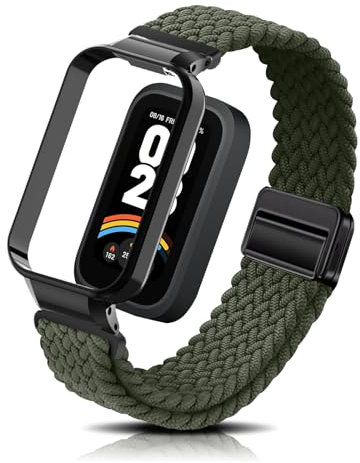 PaceBid Cinturino per Xiaomi Smart Band 9 Active(Xiaomi Mi Band 9 Active), Uomini Donne Intrecciato Nylon Magnetico Elastico Watch Band per Xiaomi Smart Band 9 Active/Xiaomi Redmi Smart Band 3 - Verde