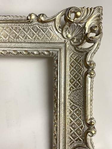 Gemälderahmen Barock Bilderrahmen 50x70 cm Werbetafel Menütefel recheckig posterrahmen Bilderrahmen Groß Xxl Rahmen Antik Rahmen 90x70cm Plakatrahmen Hängerahmen Spiegelrahmen (Weiß-Gold Antikiert)