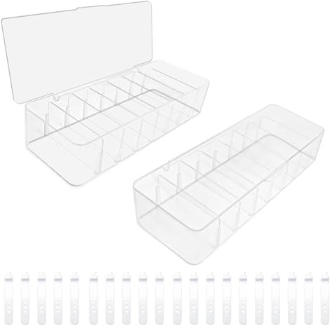 TTQiAnJ 2 Pcs Plastic Cable Management Box with Lid,Data Cable Storage Box Transparent with 8 Compartments und 20 Cable Ties for Cable Organiser,Office,Home,Accessories Storage
