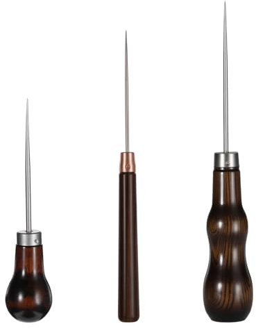 3 Pack Awl Tool Set Scratch Awl Tool with Wooden Handle Gourd Shape Pin Punching for Leather Sewing Awl Punch Hole Craft Repair Shoes Sewing Crochet DIY Handmade Stitch
