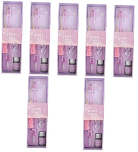 NUOBESTY 7 Pièces stylo en verre fait à la main stylos encre rouge pour stylo plume encre pour stylo plume marque-verres plume en verre stylo pour dessiner stylo plume élégant Un verre rose