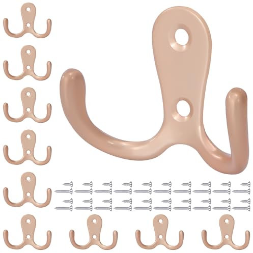 Tunejoy Ganci Appendiabiti da Parete Doppi Ganci Appendiabiti Retrò Muro con Viti per Bagno Cucina Ufficio Bagno 10 Pezzi Oro Rosa