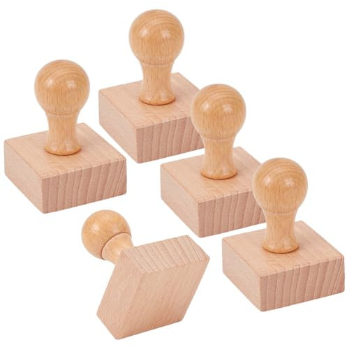 NBEADS 5 Stk. Unfertige Holzstempel Griff, Quadratisch 4,5 cm Blanko Stempel Holz Schubladengriffe für DIY Basteln Scrapbooking
