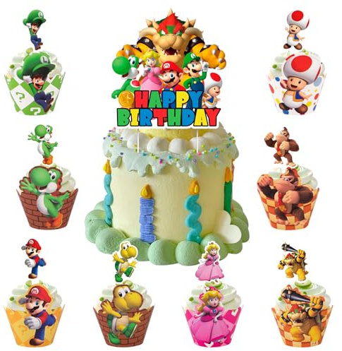 49 Stück Tortendekoration Set, Kuchen Deko Cupcake Wrapper Cartoon Cupcake Deko Muffin Deko Geburtstag Party Geburtstag Supplies Tortenaufleger