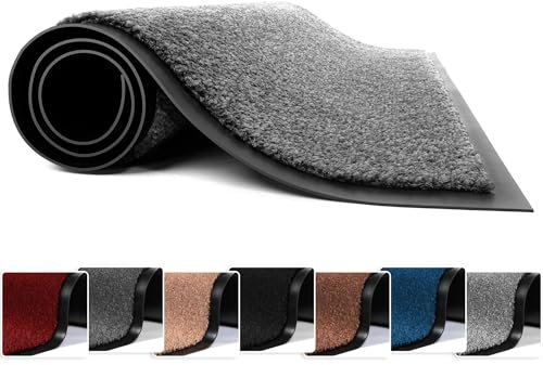 FB FunkyBuys Washable Door Mats - Heavy Duty, Non-Slippery & Stylish Floor Mat - Door mat indoor Large Rubber Indoor & Outdoor Doormats for Perfect Dust Grabbing (Grey-Solid, 60 x 80 CM)