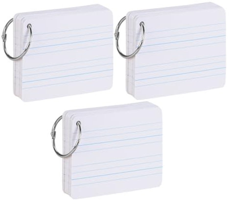 FUNNETOYU Pinyin Karte 3 Stück Doppelseitige Englische Wortkarten Papier Beidseitig Beschreibbar Weiß Mit Loch Und Ring Für Schüler Und Schule