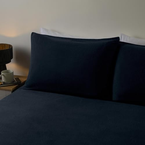 Highams Pillowcases 2 Pack Navy Blue, Ultra Soft 100% Brushed Cotton Pillowcases with Envelope Closure Wrinkle & Fade Resistant Standard Size Pillow Covers, 50 x 75cm