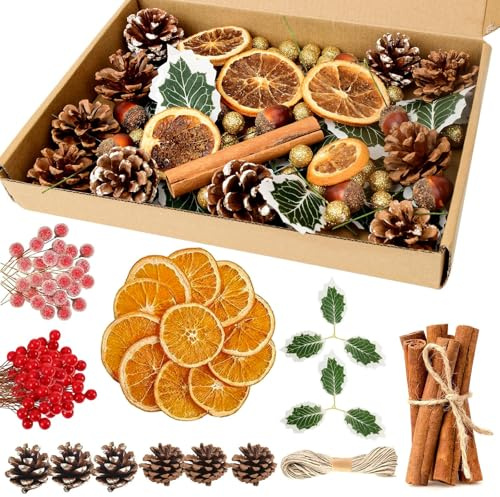 Adventskranz Deko Set, 216 Stück Weihnachtskränzchen Zubehör – Rote Beeren, Zimtstangen & Tannenzapfen für Adventskranz Basteln, für Selber Machen DIY adventskranz Wreath & Dry