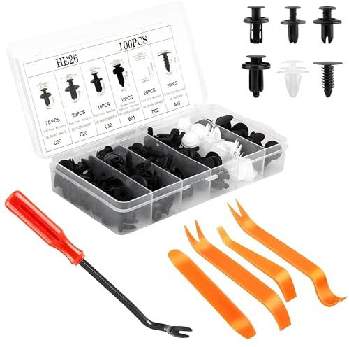 YIXUEERWSY 100 Stück Befestigungsclips Auto Clips Set für Mitsubishi Eclipse Cross GK I 2018-2021,6 Arten Türverkleidung Liefern Sie 5 Stück Autoschrauben-Entferner-Werkzeug