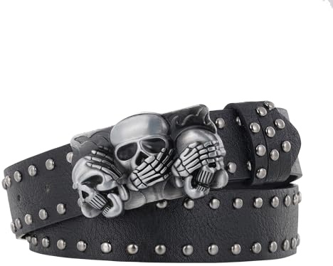 Manfnee Nietengürtel Metall Punk Rock Nietengürtel für Männer Frauen Ledergürtel für Jeans Hosen