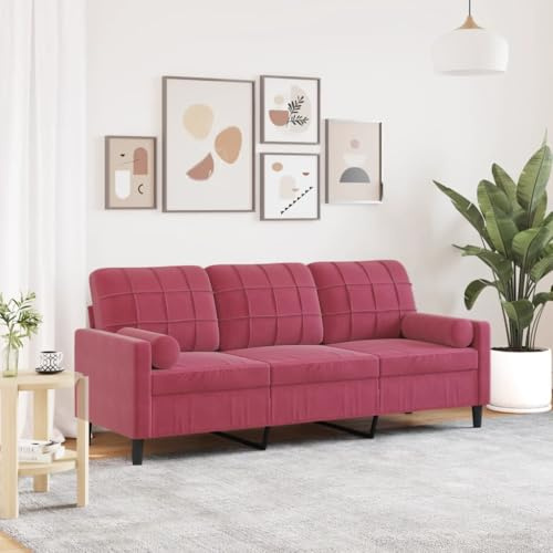 YuuSsea 3-Sitzer-Sofa, Weinrot 180 cm Samt, mit Zierkissen, Metallgestell, Wohnzimmer Couch, Schlafzimmer Lounge Möbel, Komfortabel, Modernes Design