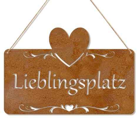 KOYILTD Herzförmiges Rostdeko Schild Lieblingsplatz 25x16cm | Garten-Deko | Wetterfestes Metall Gartenschild für Draußen | Wanddeko & Türschild (Retro)
