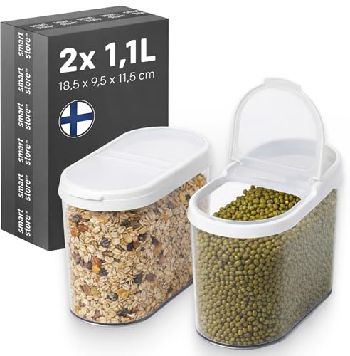 SmartStore Vorratsdose, 2er Set, BPA-frei, 1,1L, Vorratsbehälter mit Deckel I Stapelbar, Transparent I Frischhaltedosen für Lebensmittel I Küchen Aufbewahrungsboxen I Müsli, Mehl, Nudeln, Zucker, Reis