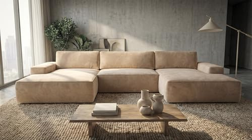 A&J MöbelLand Wohnlandschaft U-Form mit Schlaffunktion und Bettkasten Einar – Modulares Ecksofa, Schlafsofa mit Stauraum