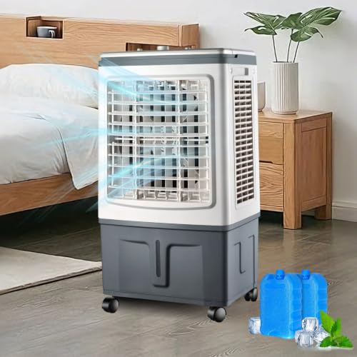 Klimaanlage Mobil 30L ohne Abluftschlauch, 3000m³/h, 100W | 3 Geschw., links‑rechts automatisch, 2 Kühlakkus, 3‑seit. Verdunstung, für Schlafzimmer & Büro