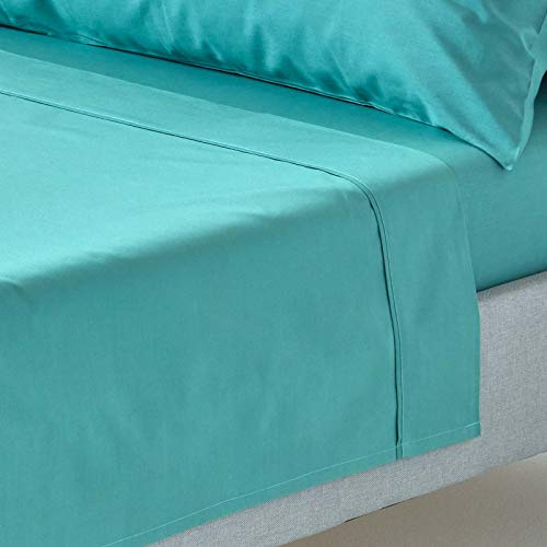 HOMESCAPES Teal Pure Egyptian Cotton Flat Sheet King 200 TC 400 Thread Count Equivalent Bed Sheet