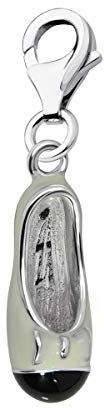 Quiges Charm Anhänger Weiß Emaille 3D Ballett Schuh mit Band 925 Silber mit Karabinerverschluss für Bettelarmband