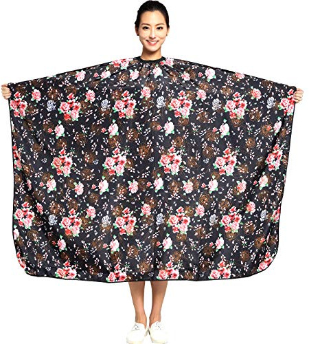 Professional Hair Stylist Color Cape Shampoo&Cutting Hairdressing Capes with Snap Closure,Rose Flower Waterproof Hairdresser Cloth Barber Gown Wrap,55x63 (Rose)