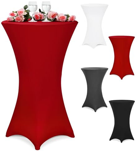 Deuba® Stehtisch Hussen 70-75 cm Rot Rund Verstärkter Fußbereich 30°C Waschbar Stehtischhusse Stretch Überzug Bezug Hochzeit Viele Farben und Größen