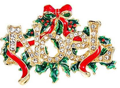 EVER FAITH Cristal Autrichien Noel Arbre Souhaitant Rouge Ruban Broche