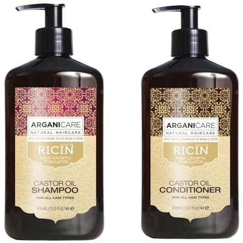 Arganicare | Duo Shampoo + After-Shampoo | Rizinus | Wachstumsbeschleuniger | Reinigt & spendet Feuchtigkeit für das Haar sanft, für alle Haartypen | 1 x 400 ml + 1 x 400 ml