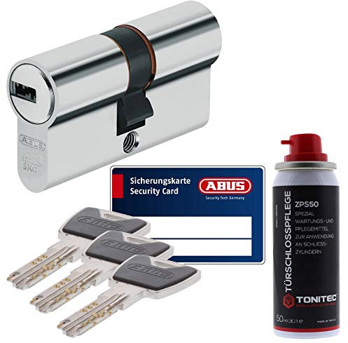 ToniTec Set aus ABUS Sicherheitsschloss Schließzylinder Profilzylinder XP20 XP20S mit Sicherungskarte 45/50 und ToniTec Pflegespray