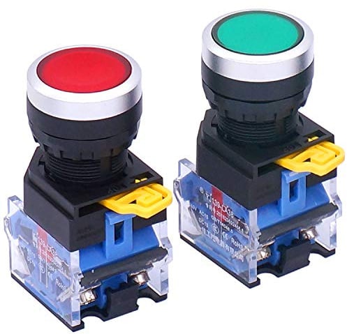 Taiss 2pcs 22mm Momentary Push Button Switch 10A 440V 1NO 1NC DPST Red Green Sign DPST Pushbutton Switches LA38-11BN/GR