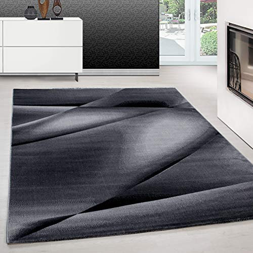Teppium Moderner Kurzflor Teppich Wohnzimmer 160x230 cm Schwarz - Flauschiger Teppich Waschbar, Abstrakt Design, Pflegeleicht, Weich - Ideal für Schlafzimmer, Esszimer und als Küchenteppich