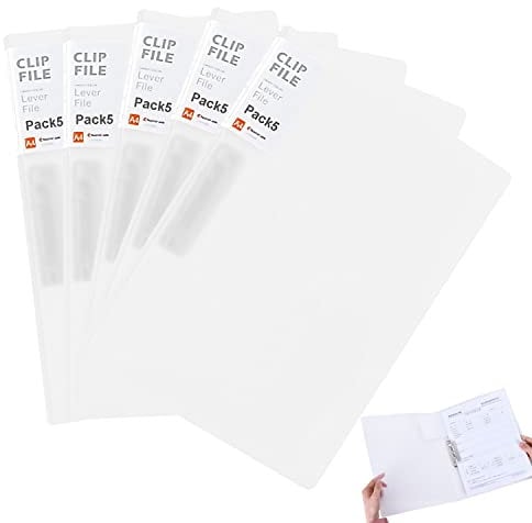 Vovofi Pack 5 A4 Clamp Binder Candy Colour File Folder - Clamp File Storage Folders (White)