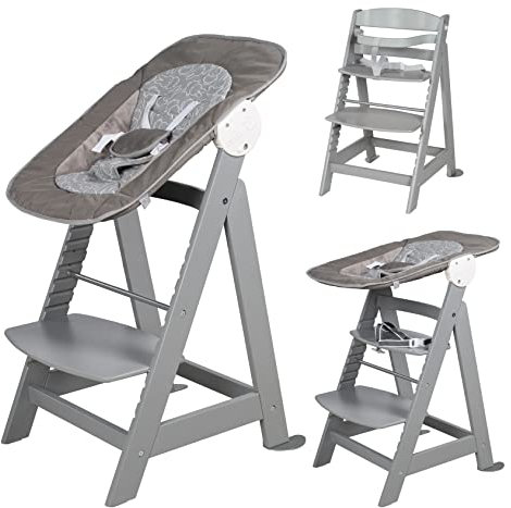 roba Born Up Treppenhochstuhl, Set 2in1, 'Miffy', Babyhochstuhl mit Liegefunktion, ab Geburt, taupe