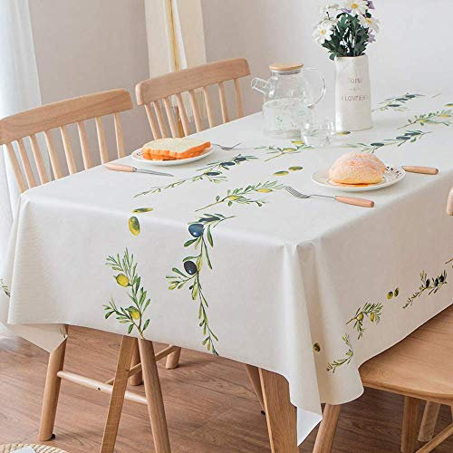 Plenmor Table Cloth Wipeable PVC Tablecloth Waterproof Wipe Clean Plastic Vinyl Table Cover Protector Rectangular for Outdoor Picnic Party (Olive Branch, 137x185 cm)