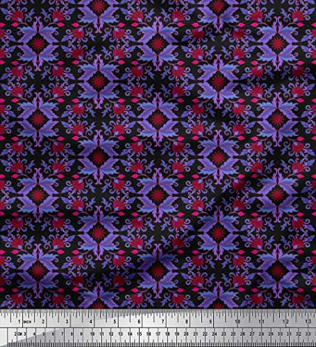 Soimoi Schwarz Georgette Viskose Stoff Blutter & Blumen kunstlerisch Stoff Meterware 42 Zoll breit