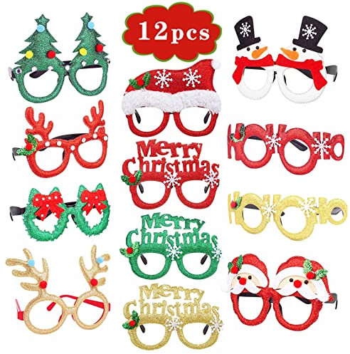 caicainiu Weihnachtsfeier Brille Weihnachten Neuheit Glitter Glasrahmen für Kinder (12 Stück)