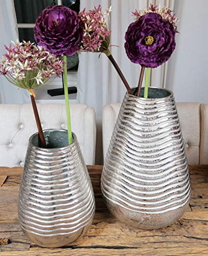 MichaelNoll Vase Blumenvase Gefäß Pokalvase Dekovase Aluminium Silber Rund 32/43 cm (23x23x32 cm)
