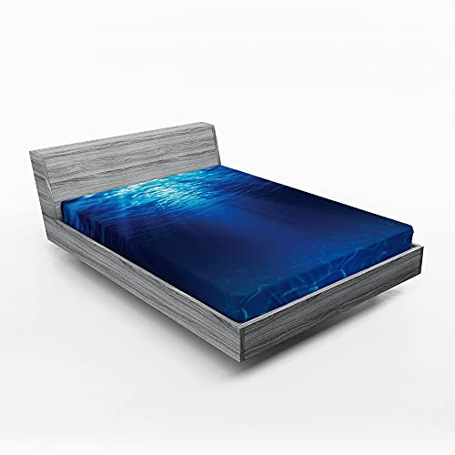ABAKUHAUS Ozean Spannbetttuch, Sandy Seabed Sea Scene, Soft Dekorativer Stoff Bettwäsche Rund-um Elastischer Gummizug, 140 cm x 200 cm, Marine-Blau-Aqua