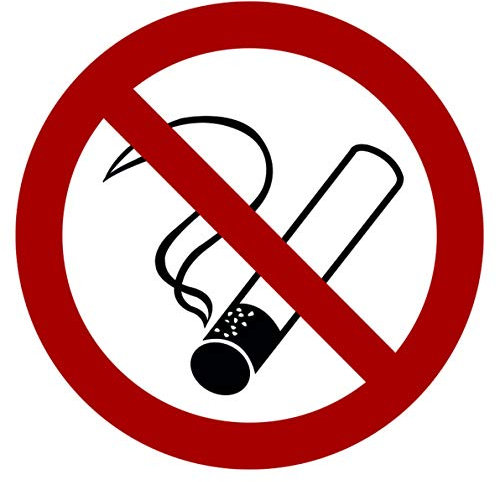 Lot de 10 autocollants interdits de fumer - Diamètre : 9,5 cm - Ronds - Avec protection UV - Pour l'extérieur et l'intérieur - Panneau d'interdiction de fumer - Ne convient pas aux cigarettes