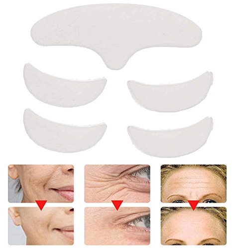 Patch in silicone antirughe da 5 pezzi, patch riutilizzabile lavabile per la fronte dell'occhio viso antietà di varie forme per prevenire ed eliminare le rughe le linee sottili il lifting della pell