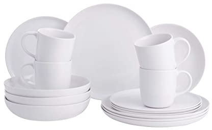 BUTLERS Geschirrset mit Tassen 4 Personen NATIVE Steinzeug Geschirr Set 16-tlg. Kombiservice modern | Tassen Pastateller Kuchenteller Speiseteller | Mikrowellen- & spülmaschinenfest