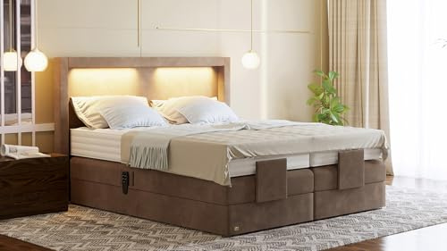 PAARA Boxspringbett Barcelona GM | 10.000 Newton Motorleistung | LED | Antirutsch-Matten | Taschenfederkern Matratze | Kaltschaum Topper | Jedes Bett EIN Unikat - Made in Germany (180 x 200 cm)