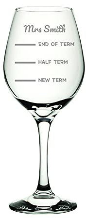 Personalised Wine Glass - Personalised Teacher TA Start and End of School Term Measures