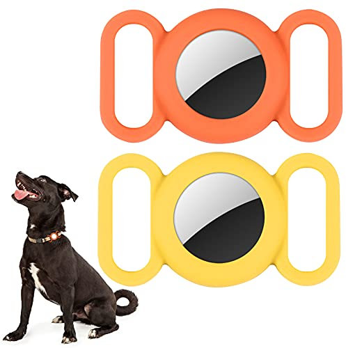 Airtag Hundehalsband, Silikonhülle für GPS-Tracking-Finder, Schutzhülle kompatibel mit Apple Airtag, Sicherheit und Anti-Verlust, Hundehalsband, Katzenschlaufe, Haustierzubehör (orange-gelb)