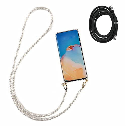 youmehe Chaîne pour téléphone Compatible avec iPhone 13 (6.1),Bracelet de Perles Chaîne Etui en Silicone +Cordon de Remplacement Noir,Transparent Coque Antichoc Etui en Silicone TPU-(Perles)