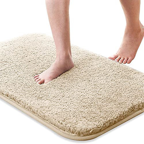 Funifty Badematte, rutschfest Saugfähiger Badezimmerteppich, Weicher, Hautfreundlicher Badteppich, Waschbar Badvorleger (Beige, 50 x 80 cm)
