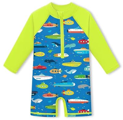 Baby Langarm UV Shirt mit Reißverschluss UPF 50+ Rundhals Badebekleidung U-Boot 24-36 Monate
