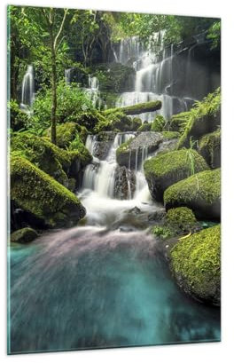 Deco Salon parco cascata acqua Moderne Impression sur Verre 80x120cm Image Tableau en Verre Decoration Murale Chambre Cuisine Vertical Art Wall Decor Grand Tableaux Decoratifs Muraux GPA80x120-3754