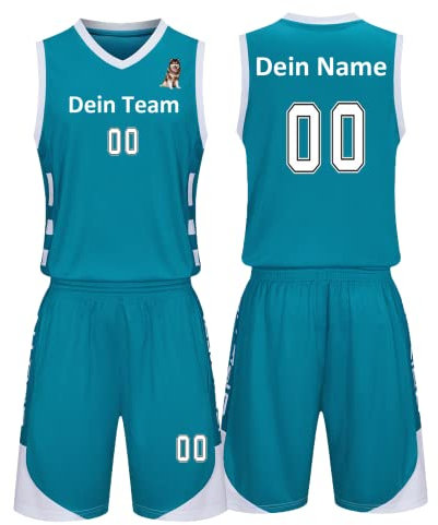 Benutzerdefiniert Basketball Trikots Kinder Herren mit Namen Nummber Logo Basketball Jersey Shirt und Shorts (hellblau)